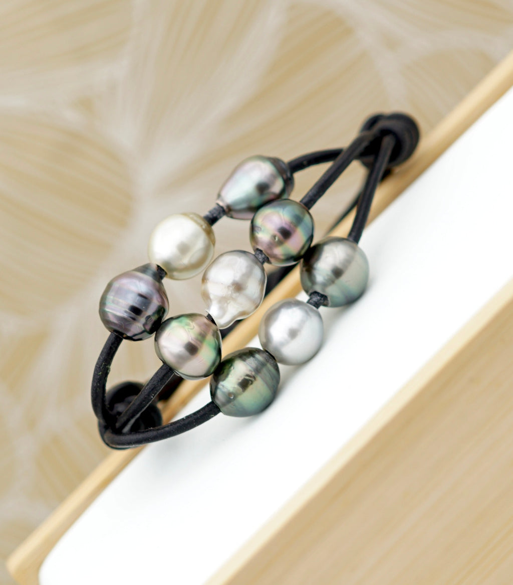 Collection Ahonu 10 perles multicolores sur cuir