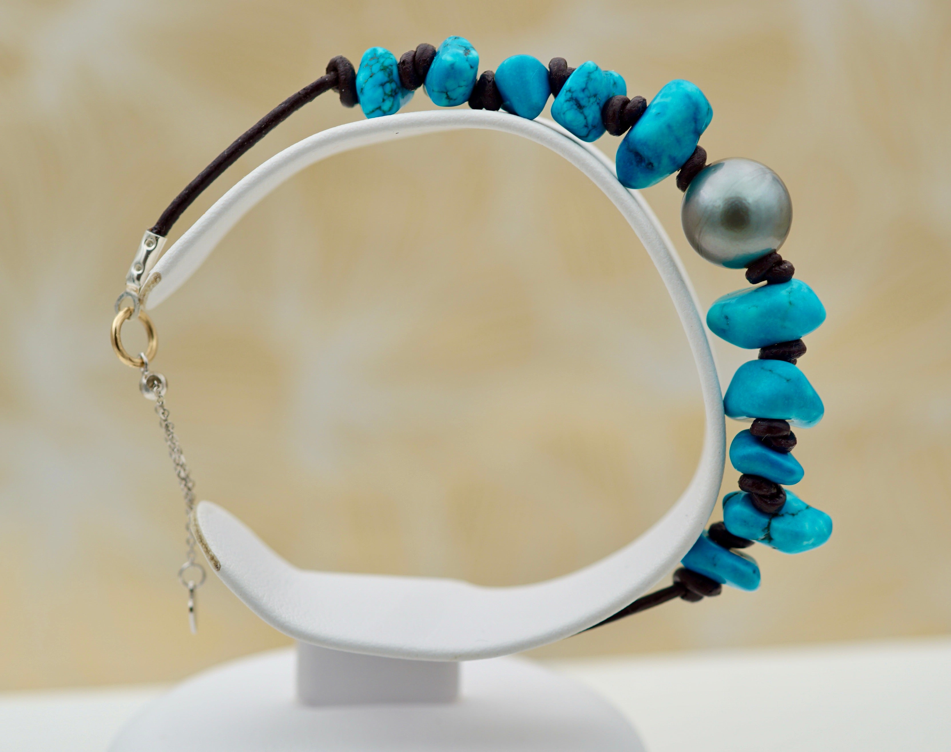 Collection Monoi perle de 11.4mm et veritables pierres turquoises