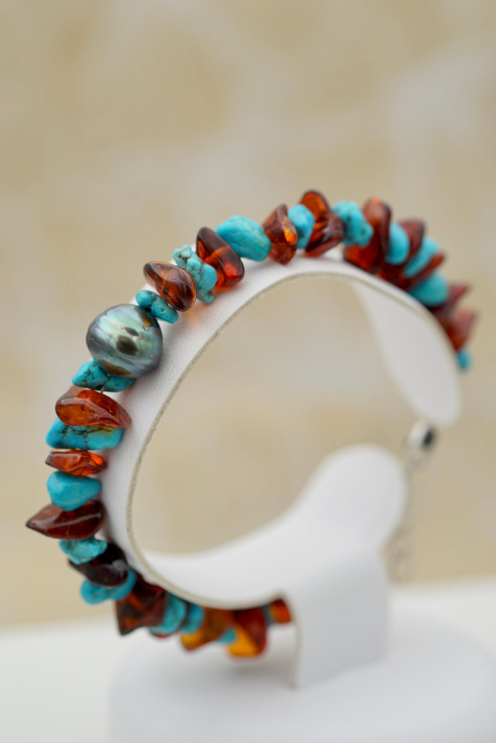 Collection poeiti perle baroque sur ambre et turquoise