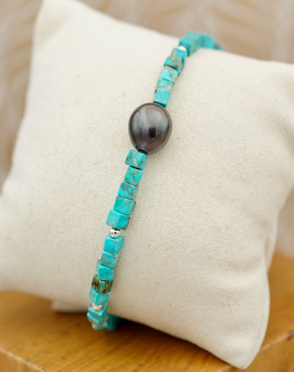 Mokai perle de Tahiti de 9.8mm et pierres turquoises