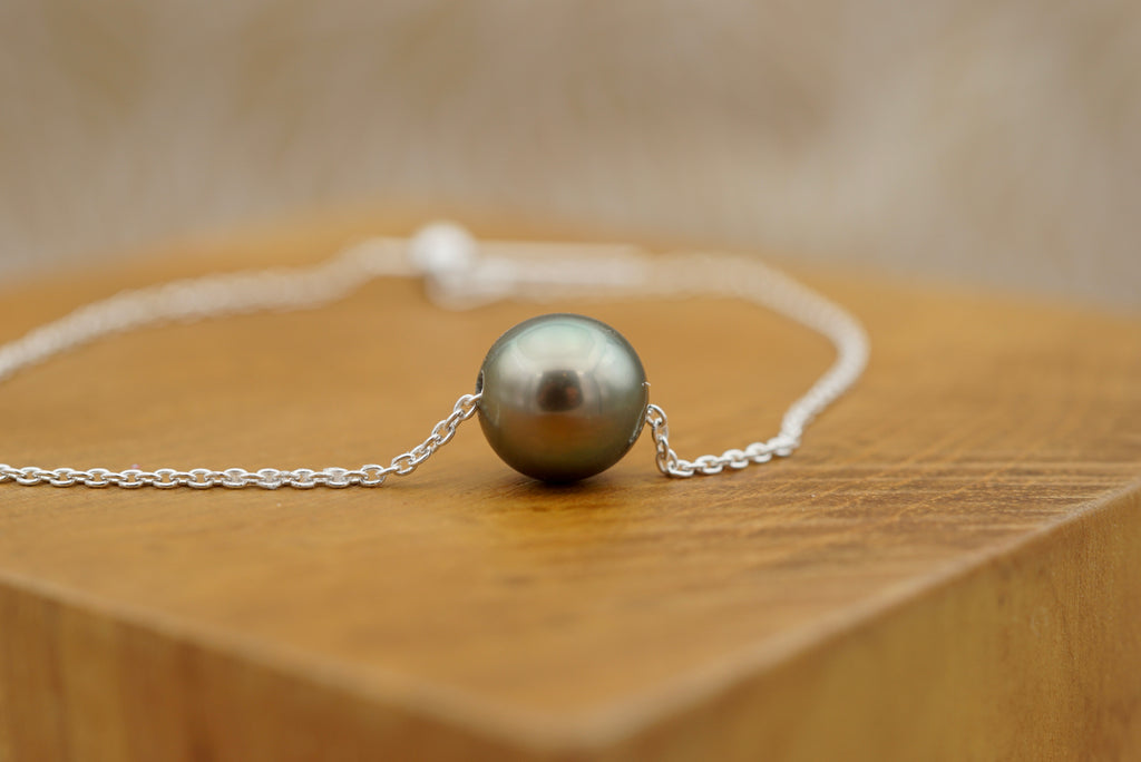 Bracelet en argent 925 orné d'une perle de Tahiti de 9.3mm
