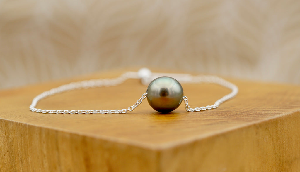 Bracelet en argent 925 orné d'une perle de Tahiti de 9.3mm