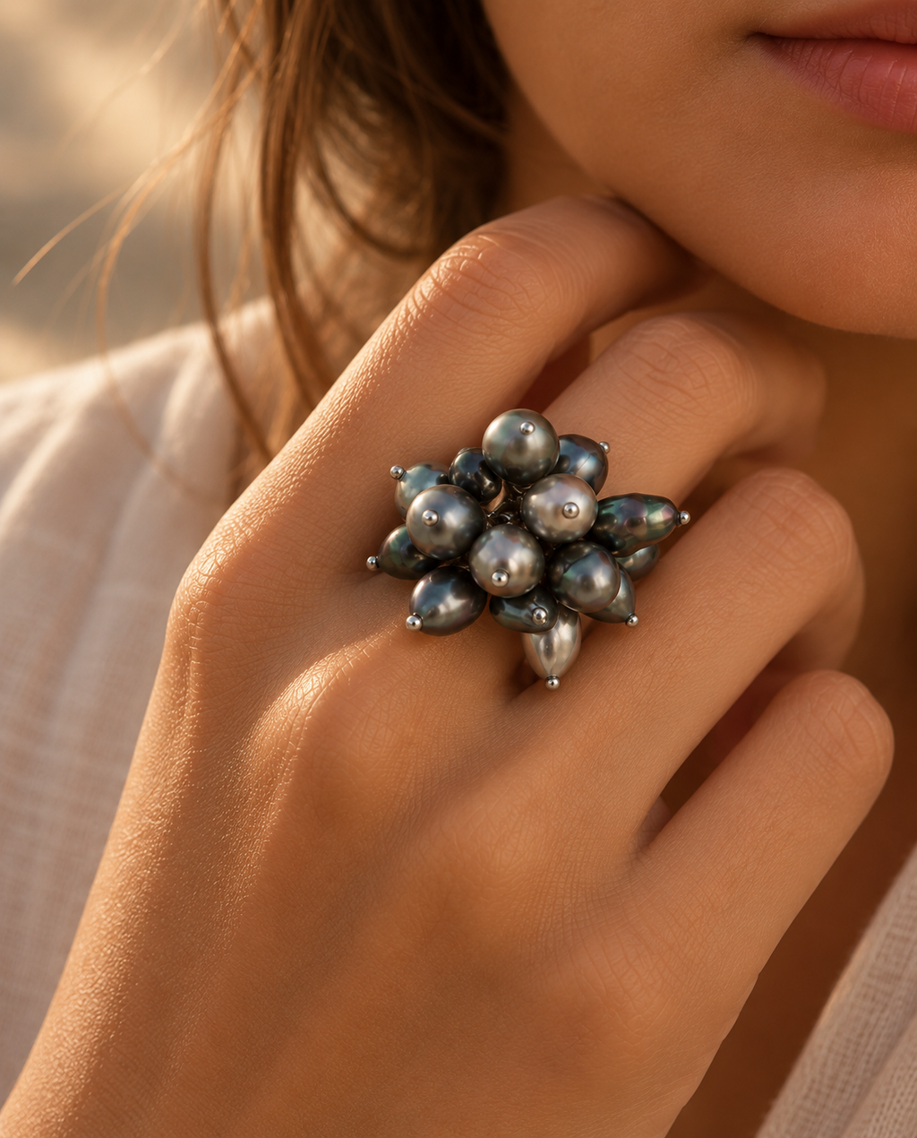 Collection Manihi 20 Keishis montées sur une bague en argent